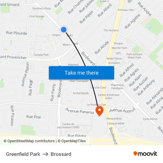 Greenfield Park to Brossard map