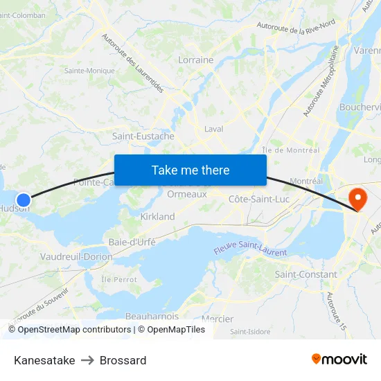 Kanesatake to Brossard map