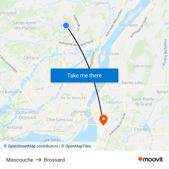 Mascouche to Brossard map