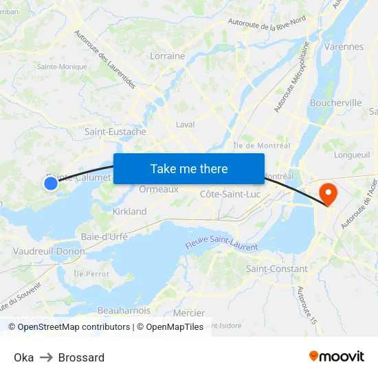 Oka to Brossard map