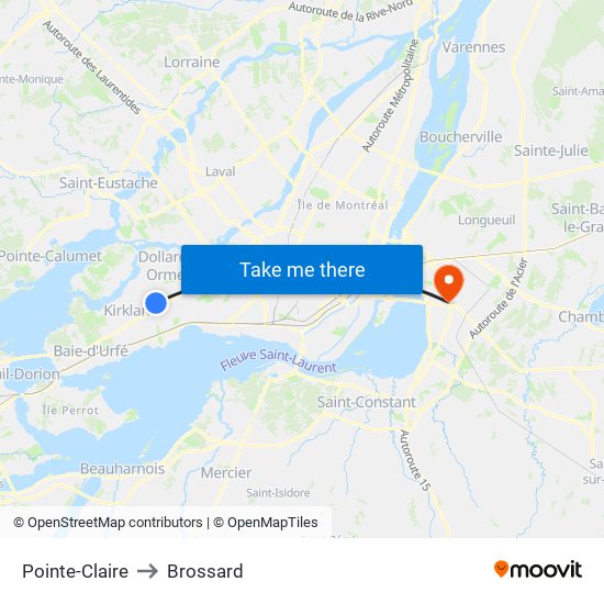 Pointe-Claire to Brossard map