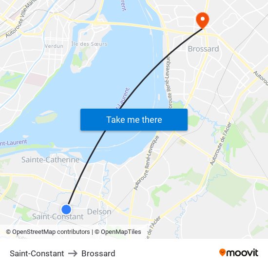 Saint-Constant to Brossard map