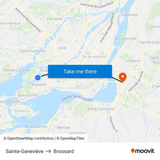 Sainte-Geneviève to Brossard map