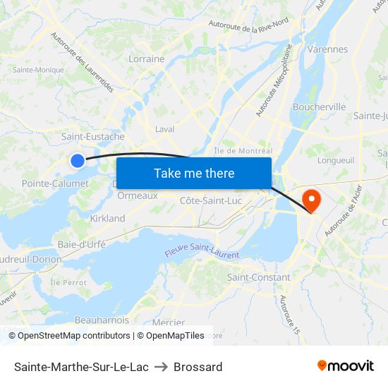 Sainte-Marthe-Sur-Le-Lac to Brossard map