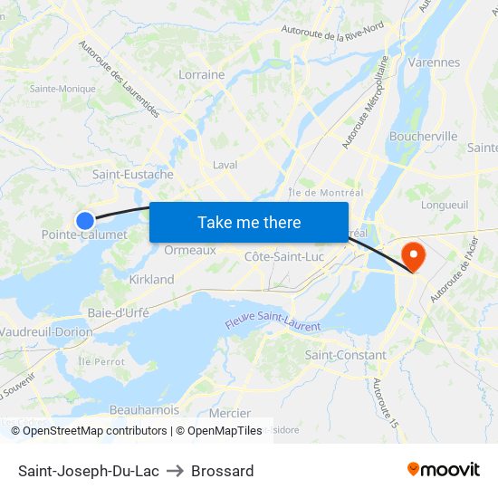 Saint-Joseph-Du-Lac to Brossard map