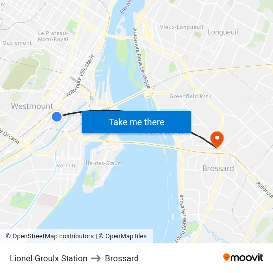Lionel Groulx Station to Brossard map