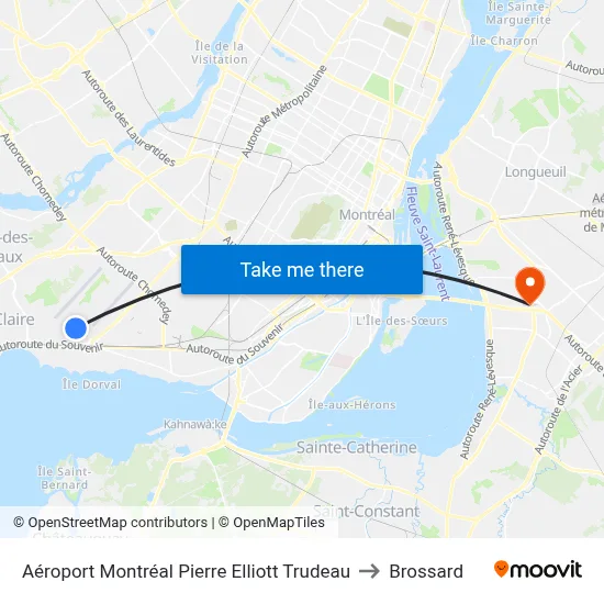 Aéroport Montréal Pierre Elliott Trudeau to Brossard map