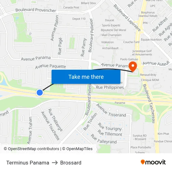 Terminus Panama to Brossard map