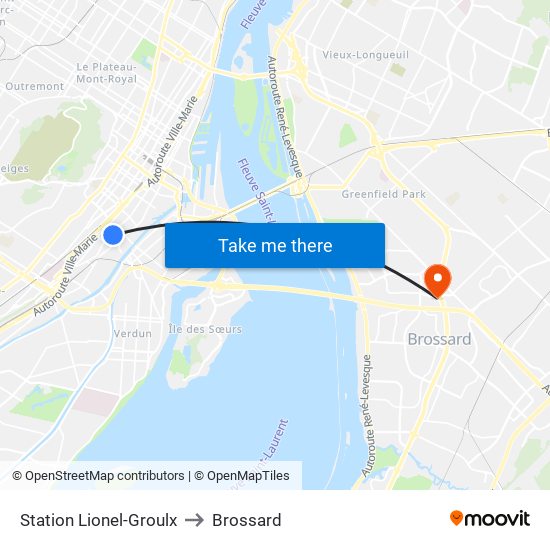 Station Lionel-Groulx to Brossard map