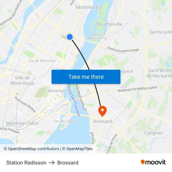 Station Radisson to Brossard map