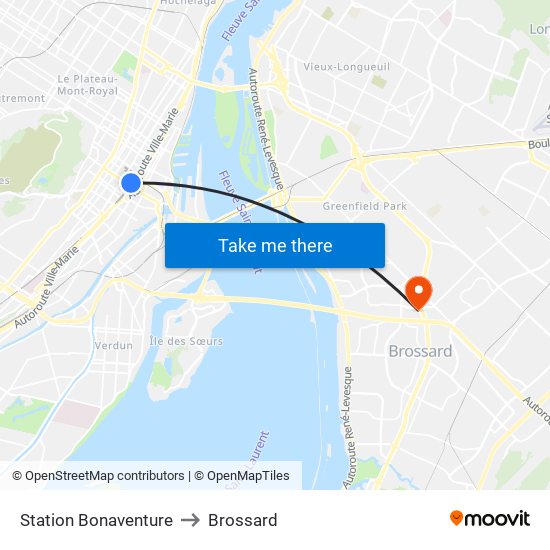 Station Bonaventure to Brossard map