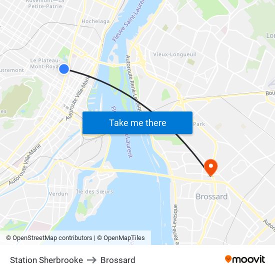 Station Sherbrooke to Brossard map