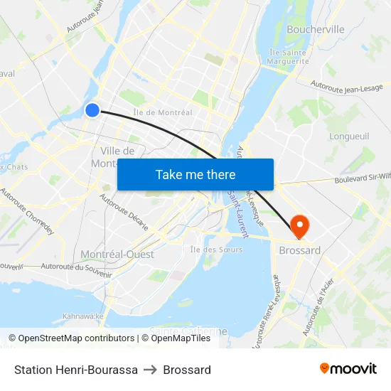 Station Henri-Bourassa to Brossard map