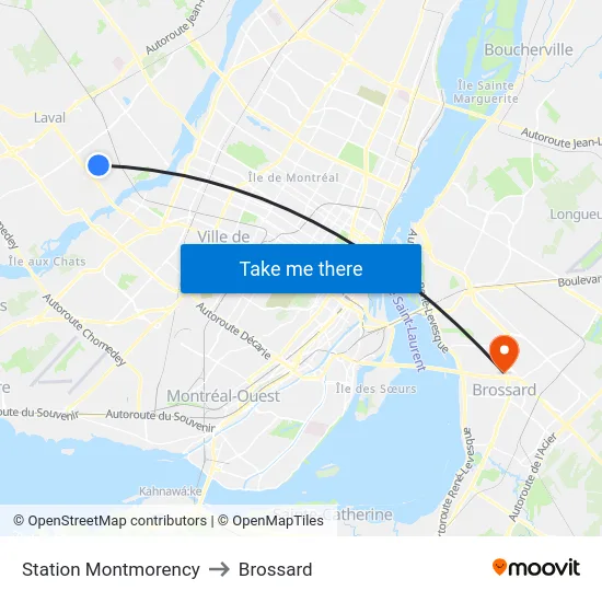 Station Montmorency to Brossard map