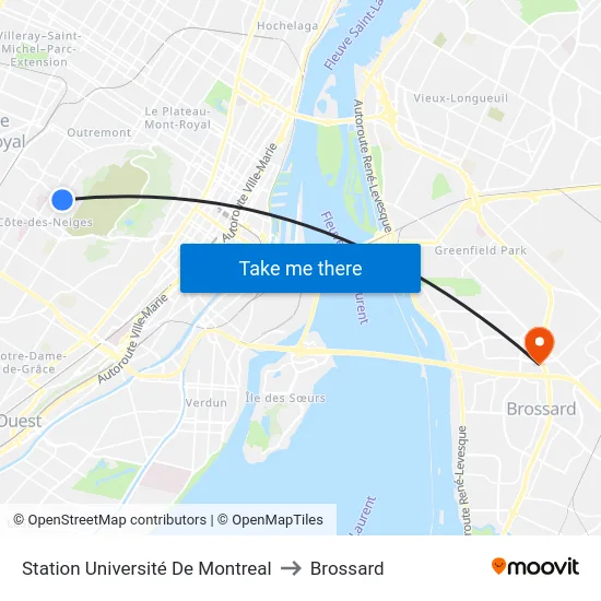 Station Université De Montreal to Brossard map