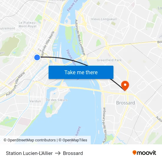 Station Lucien-L'Allier to Brossard map