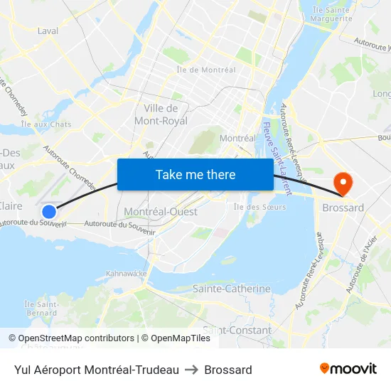 Yul Aéroport Montréal-Trudeau to Brossard map