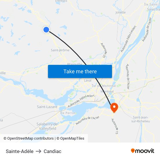 Sainte-Adèle to Candiac map