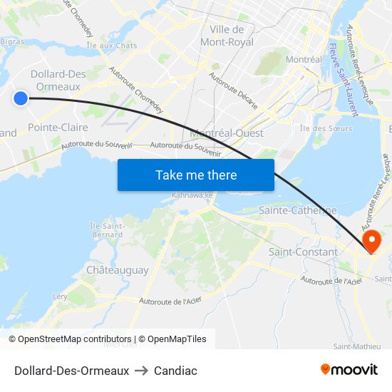 Dollard-Des-Ormeaux to Candiac map