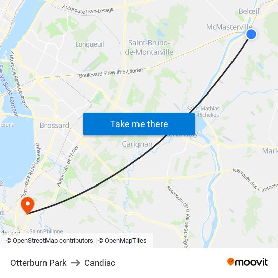 Otterburn Park to Candiac map