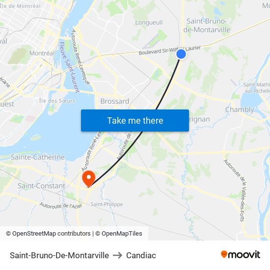 Saint-Bruno-De-Montarville to Candiac map