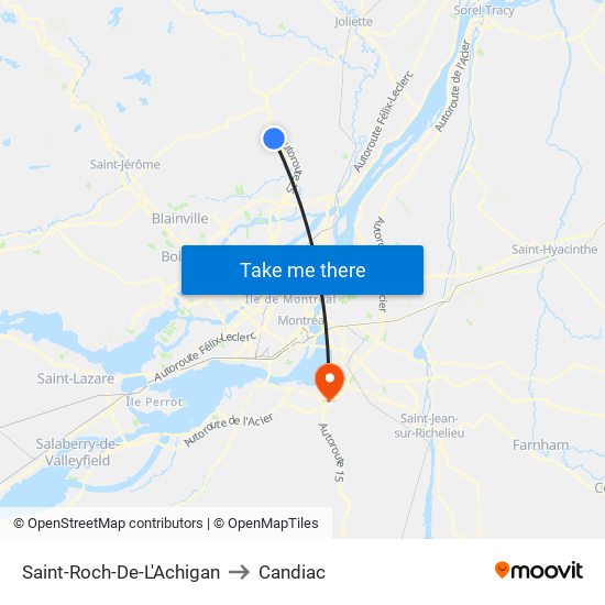 Saint-Roch-De-L'Achigan to Candiac map