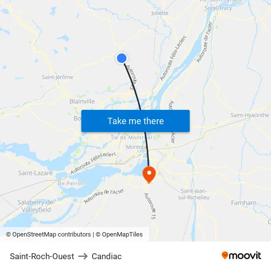 Saint-Roch-Ouest to Candiac map