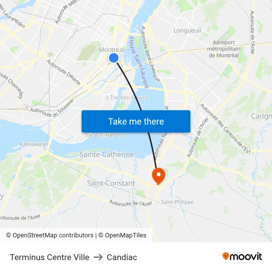 Terminus Centre Ville to Candiac map