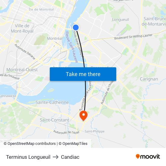 Terminus Longueuil to Candiac map