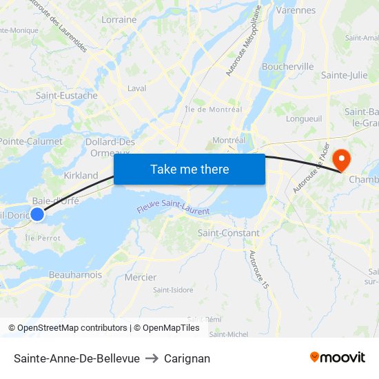 Sainte-Anne-De-Bellevue to Carignan map
