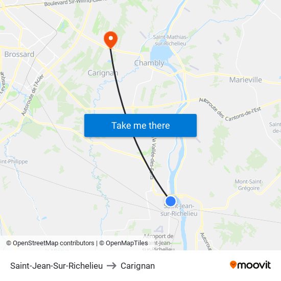 Saint-Jean-Sur-Richelieu to Carignan map