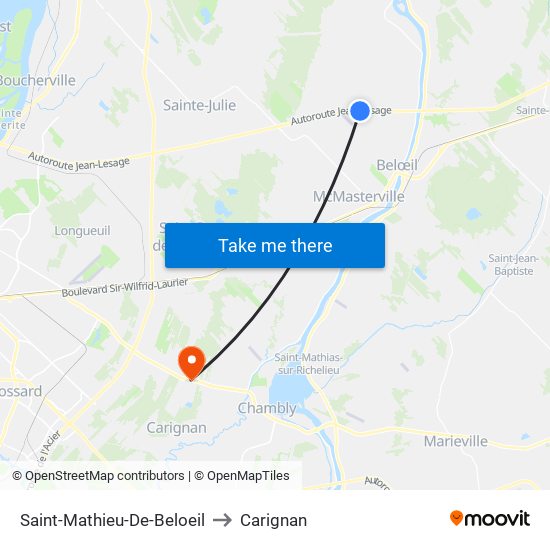 Saint-Mathieu-De-Beloeil to Carignan map