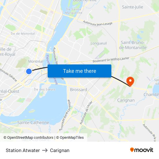 Station Atwater to Carignan map