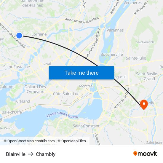 Blainville to Chambly map
