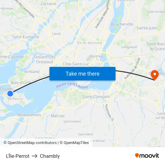 L'Île-Perrot to Chambly map
