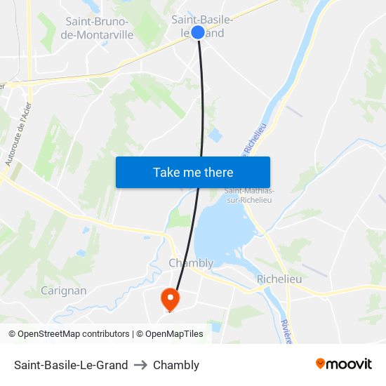 Saint-Basile-Le-Grand to Chambly map