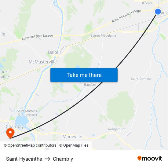 Saint-Hyacinthe to Chambly map