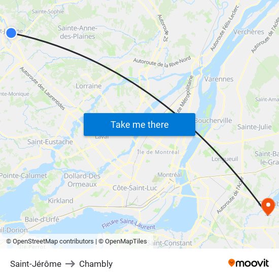 Saint-Jérôme to Chambly map