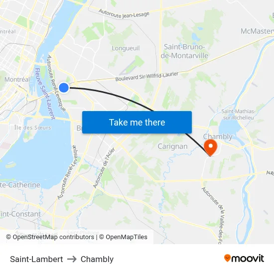 Saint-Lambert to Chambly map