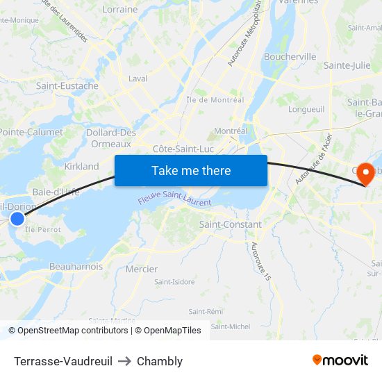 Terrasse-Vaudreuil to Chambly map