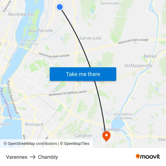 Varennes to Chambly map