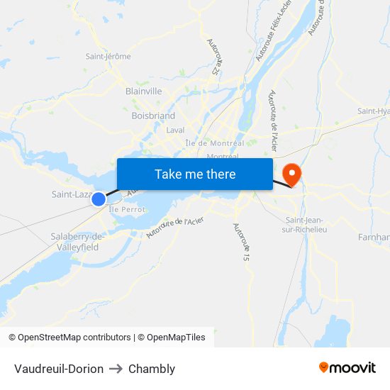 Vaudreuil-Dorion to Chambly map