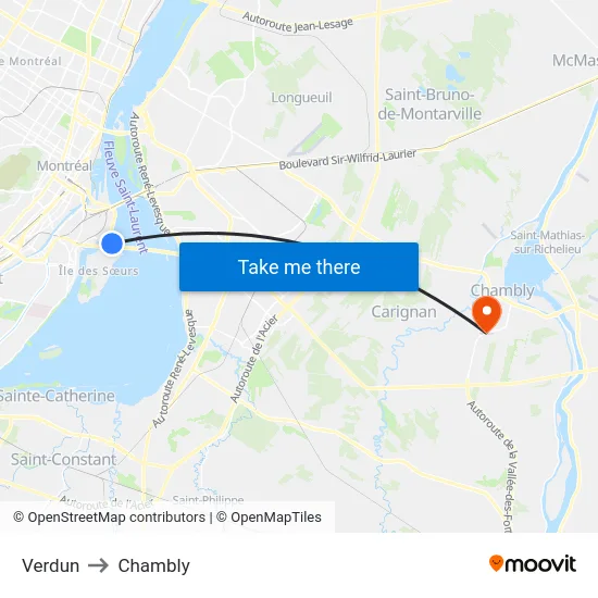 Verdun to Chambly map