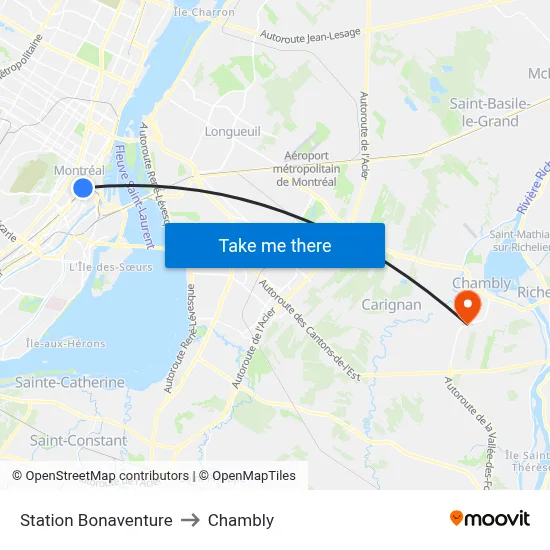 Station Bonaventure to Chambly map