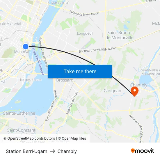 Station Berri-Uqam to Chambly map