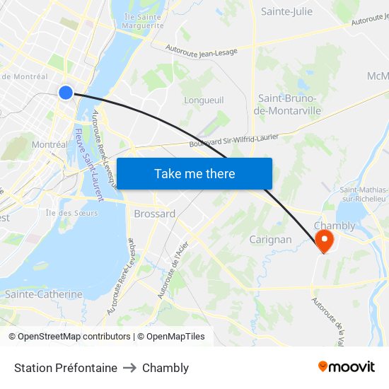 Station Préfontaine to Chambly map