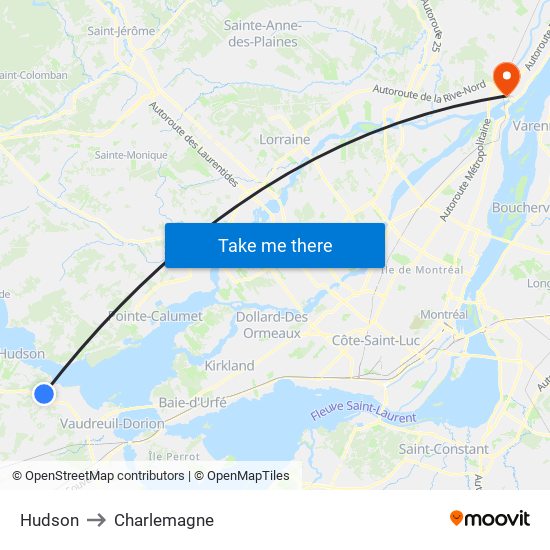 Hudson to Charlemagne map