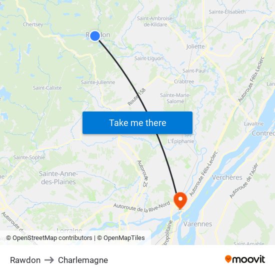 Rawdon to Charlemagne map