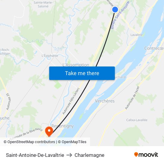 Saint-Antoine-De-Lavaltrie to Charlemagne map