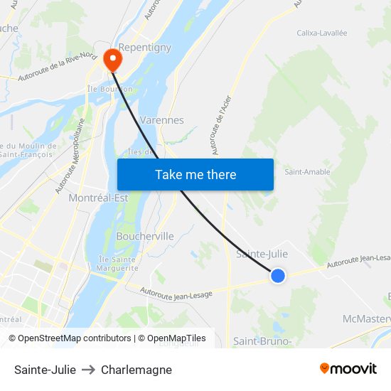 Sainte-Julie to Charlemagne map